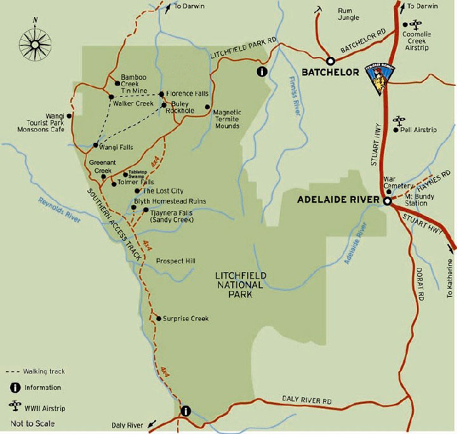 carte avec les points d'intéret du Litchfield National Park en australie