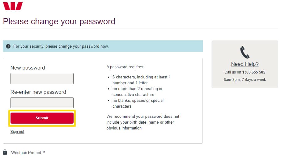 ouvrir un compte westpac changement de mot de passe
