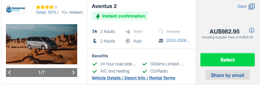 comparaison campervan rental Australia low season