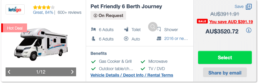 motorhome rental price for mid season in Australia